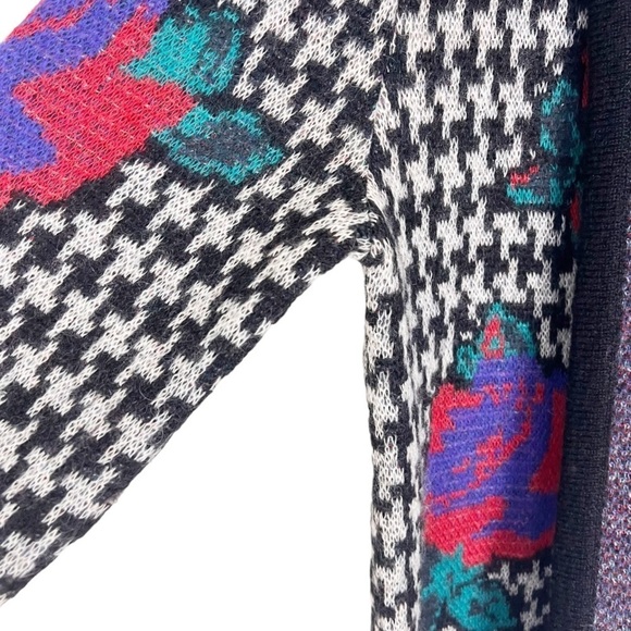 Vintage Cardigan Sweater Duster Houndstooth Mohair Wool Black Purple Size Small - Picture 4 of 8